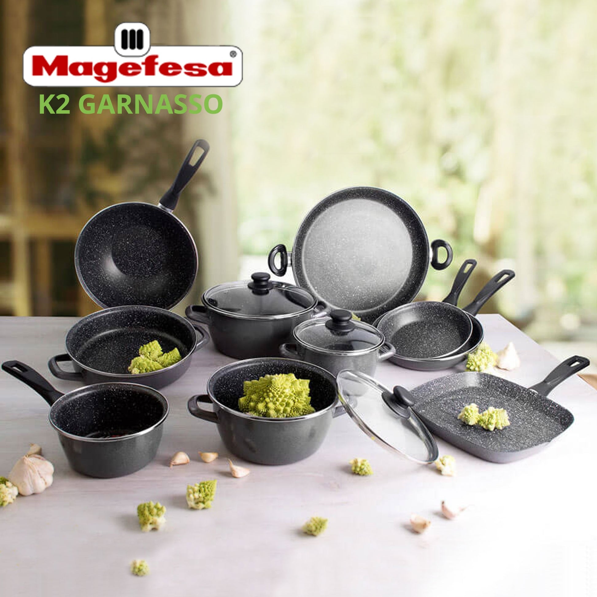 Magefesa K2 Gransasso Olla 16 Con Tapa De Vidrio, Acero Esmaltado Vitrificado, En Gris, Inducción Y Lavavajillas