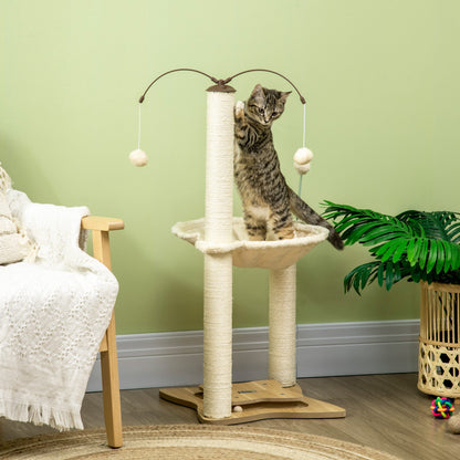 Pawhut Árbol Rascador Para Gatos Altura 90 Cm Con Hamaca Postes De Sisal Y Bolas_1