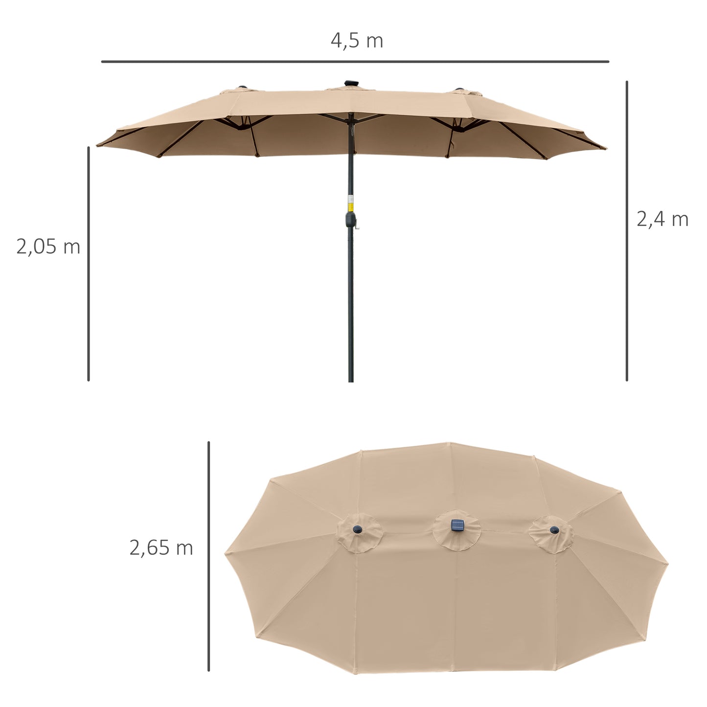 Outsunny Sombrilla Doble De Jardín Con 48 Luces Led Solar 450x265x240 Cm Caqui_2