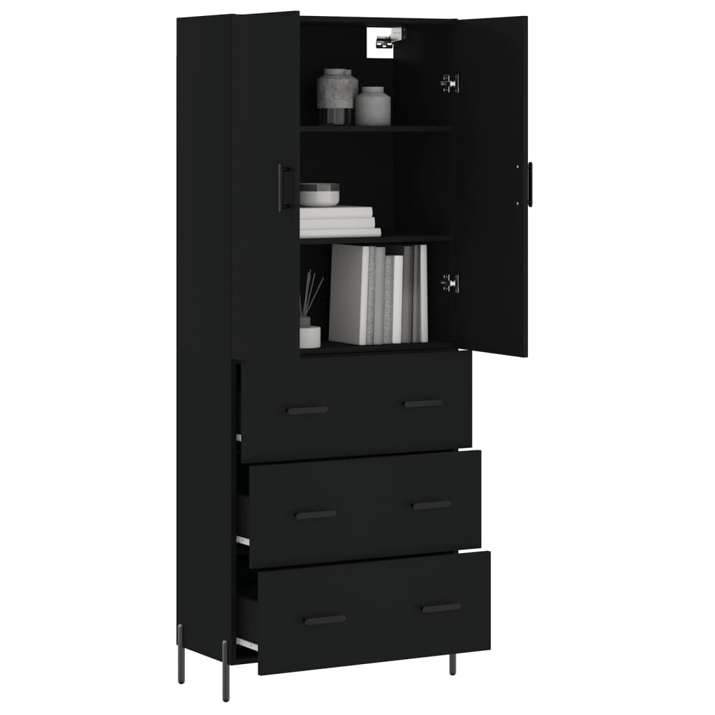 Aparador Alto Madera Contrachapada Negro 69,5x34x180 Cm_2