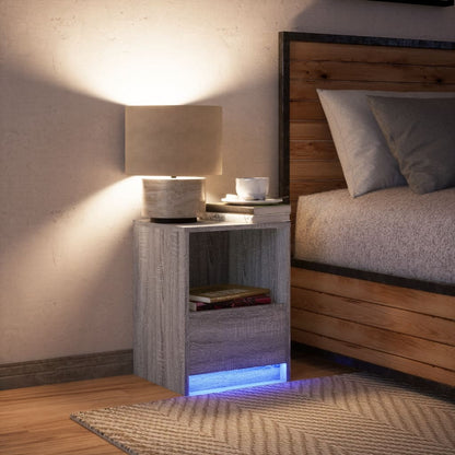 Mesita De Noche Luces Led 2 Uds Madera Ingeniería Roble Ahumado_3