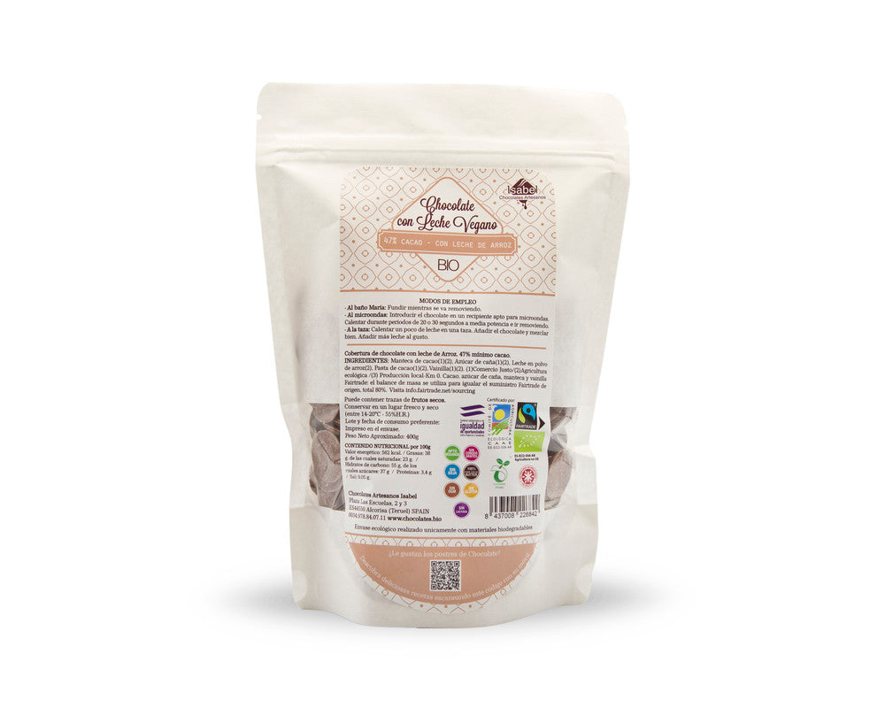 Gotas de cobertura Bio de chocolate con leche vegano – bebida vegetal de arroz_0
