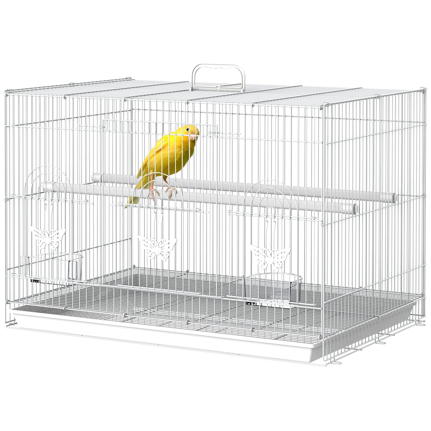 Pawhut Jaula Para Pájaros De Metal 60x41x41 Cm Con Comederos Y 2 Perchas Blanco_0