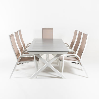 Conjunto De Jardín Mesa Extensible 215-295 Y 8 Sillones Apilables Y Reclinables Con Sistema Hidráulico Blanco_3