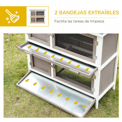Pawhut Conejera De Madera 100x47x91 Cm Con Techo Asfáltico Puertas Con Pestillo_5
