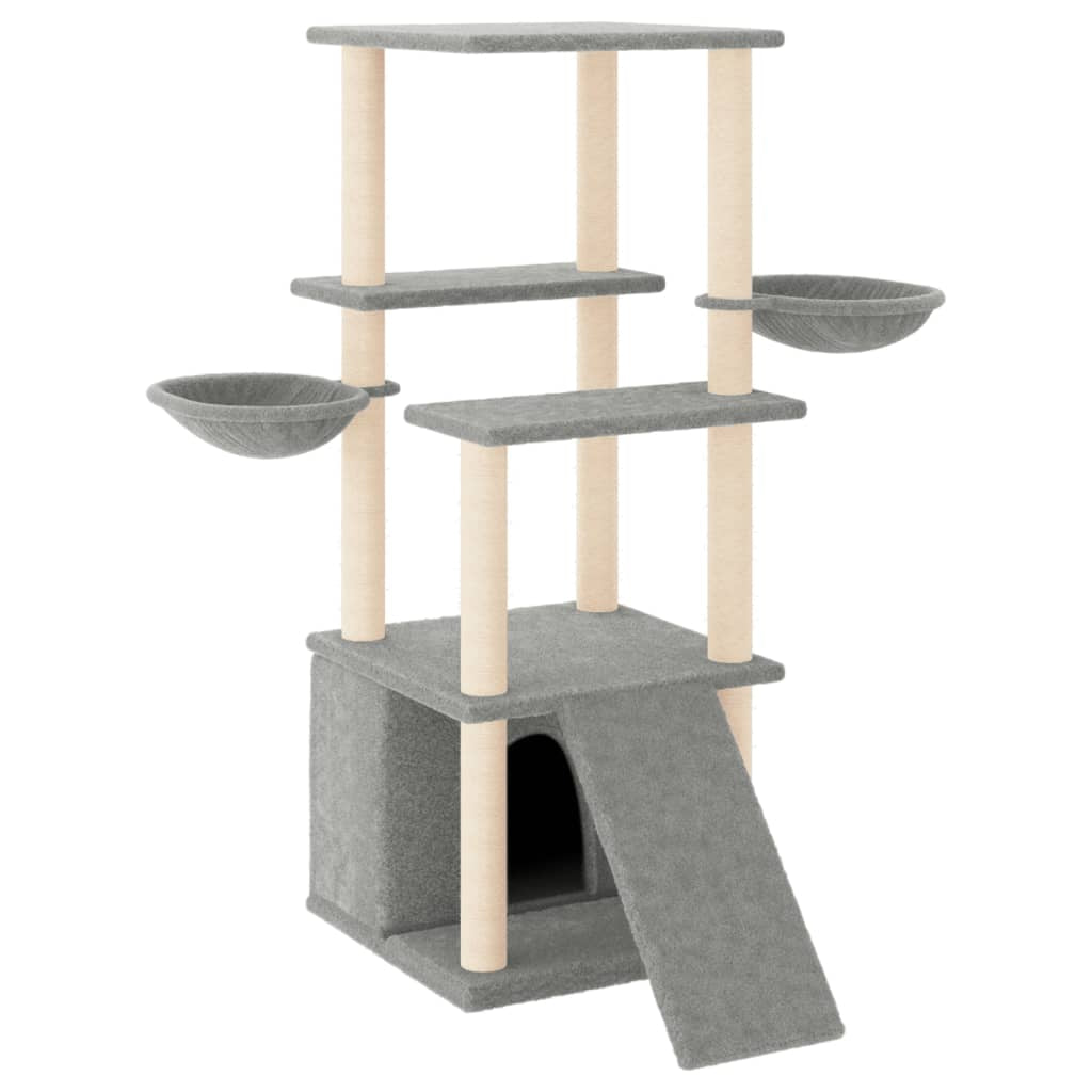Vidaxl Rascador Para Gatos Con Postes De Sisal Gris Claro 133 Cm_0