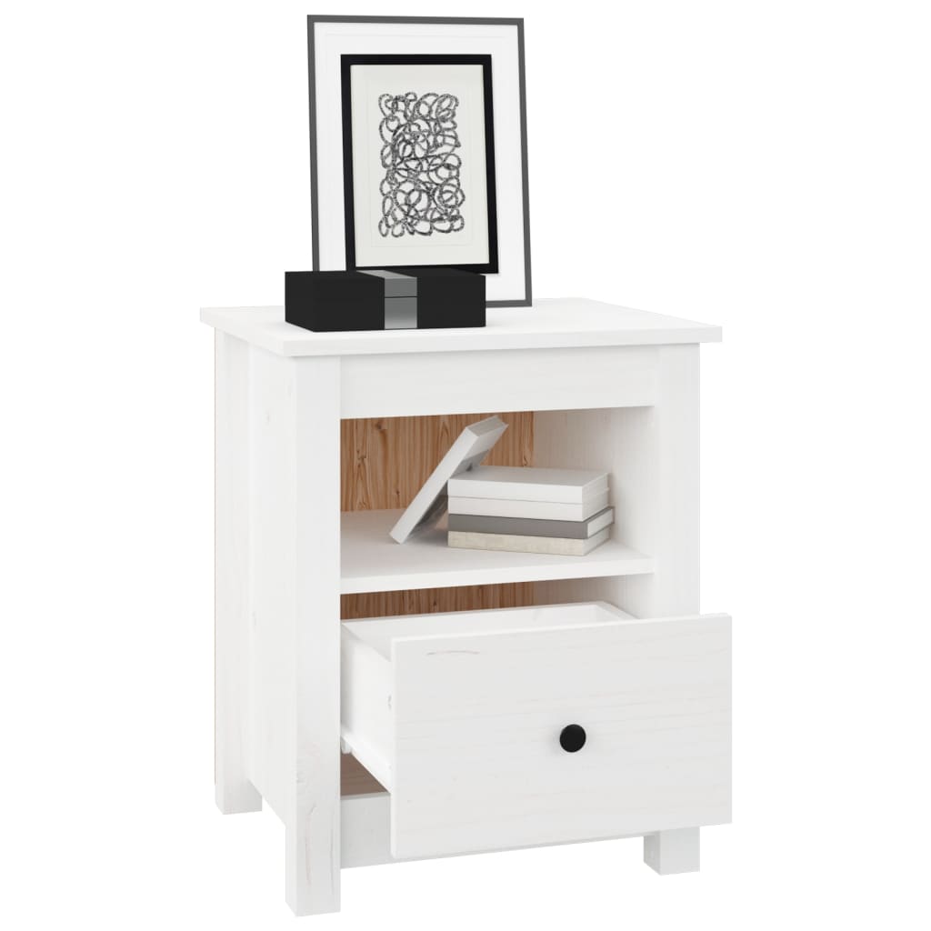 Mesitas De Noche 2 Uds Madera Maciza De Pino Blanco 40x35x49 Cm_1