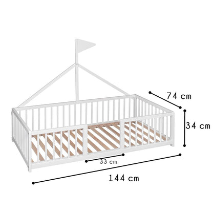 Cama Montessori Apache 140×70 Cm De Madera De Haya Con Colchón Sanitario Ternum, Color Blanco_2
