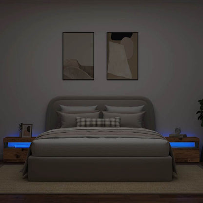 Mesilla De Noche Con Luces Led Madera Vieja 60x35x40 Cm_3