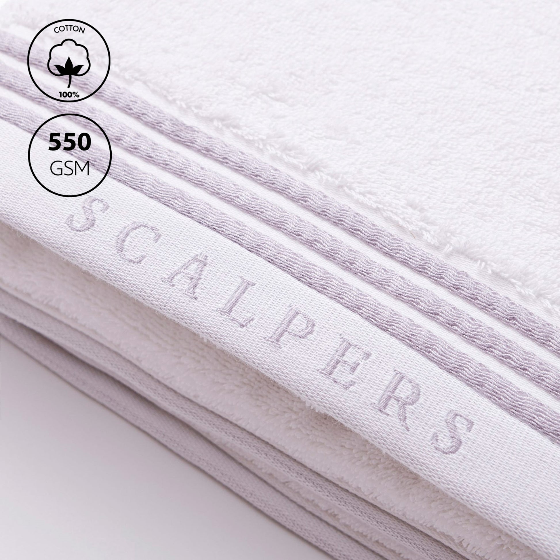 Toalla De Manos 50x100cm 100% Algodón Blanco 550gsm Con Rayas Scalpers Home_2