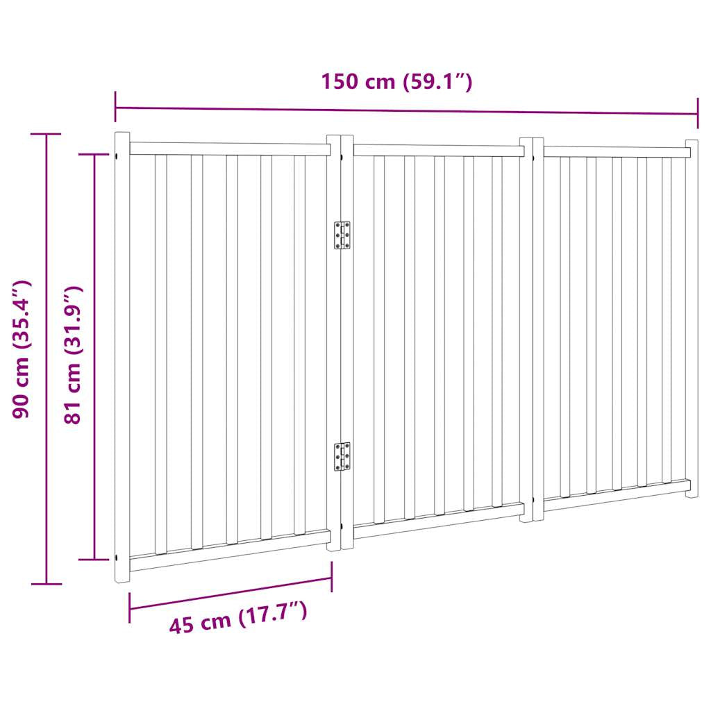 Vidaxl Puerta De Perros Plegable 3 Paneles Madera Abeto Negro 150 Cm_2