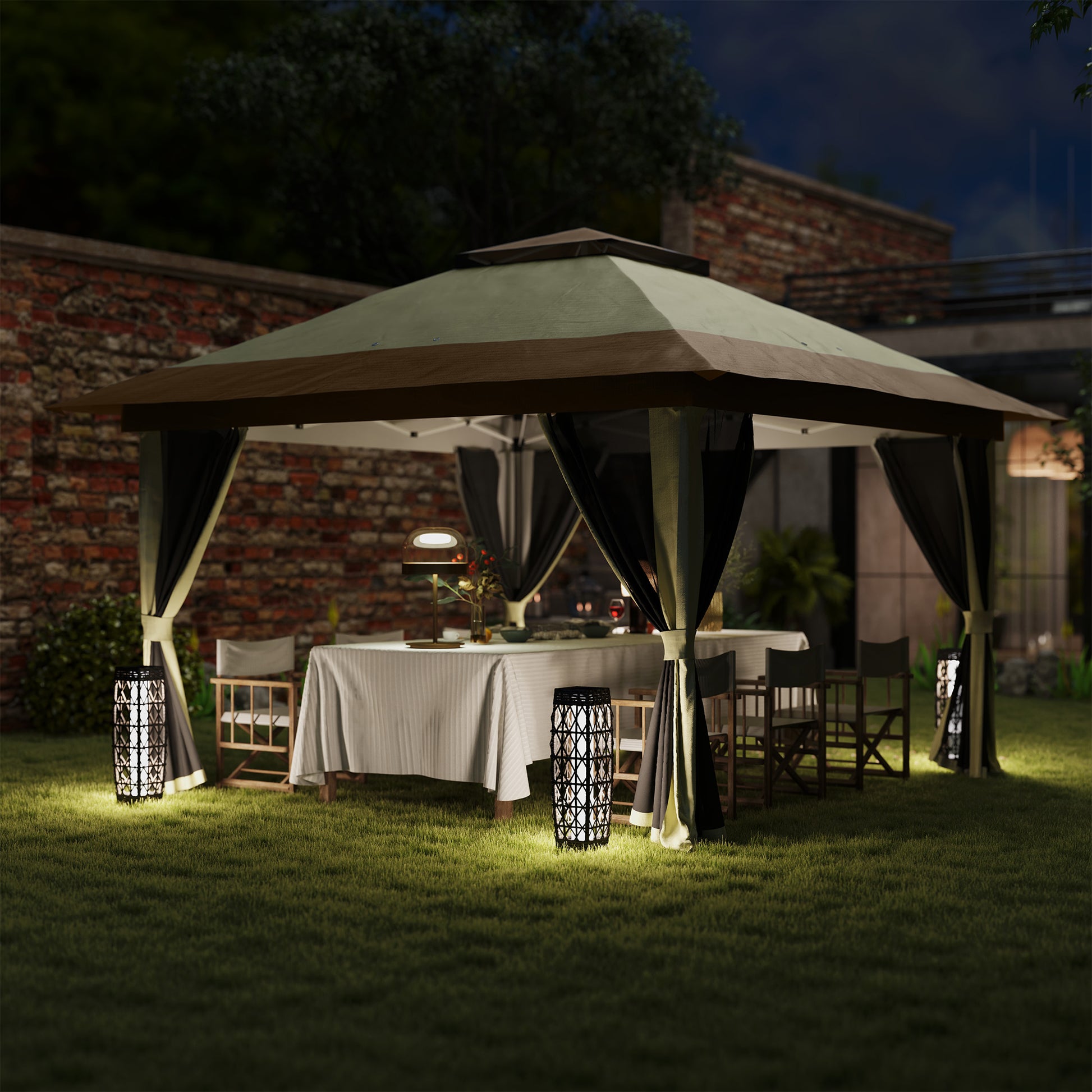 Outsunny Carpa Plegable 3,6x3,6 M Con 4 Paredes Laterales De Malla Anti-uv Crema_3