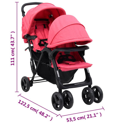 Vidaxl Carrito Para Gemelos Tandem De Acero Rojo_2
