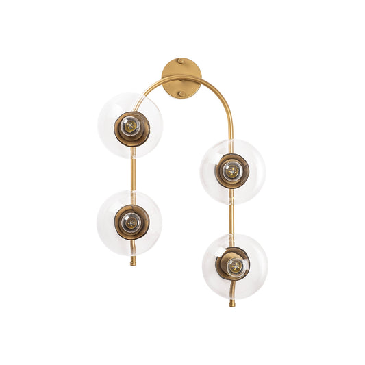 Aplique De Pared Curvo, 4 Transparentes, Metal , Oro Brillante, 40x26x62, Casquillo 4 X E14 Max 15 W_0