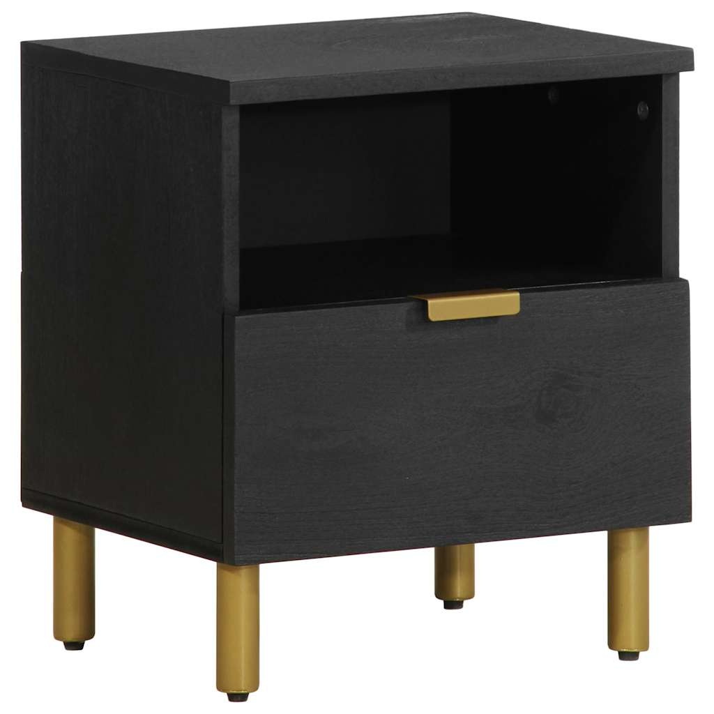 Mesita De Noche Madera Maciza De Ingeniería Negra 40x33x46 Cm_0