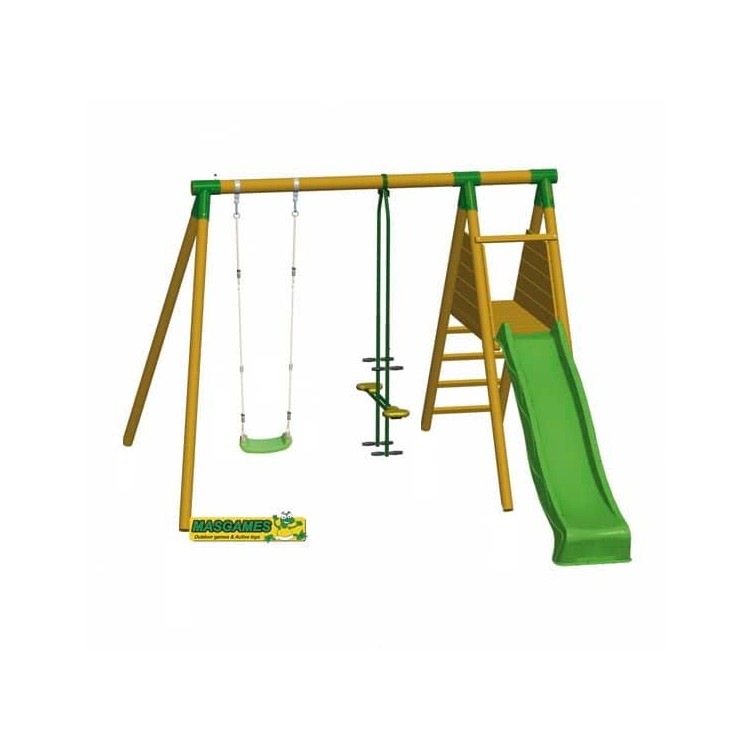 Parque Infantil Masgames Mauna Loa L (madera Redonda) 1 Asiento Plano + 1 Balancin Cara A Cara._0