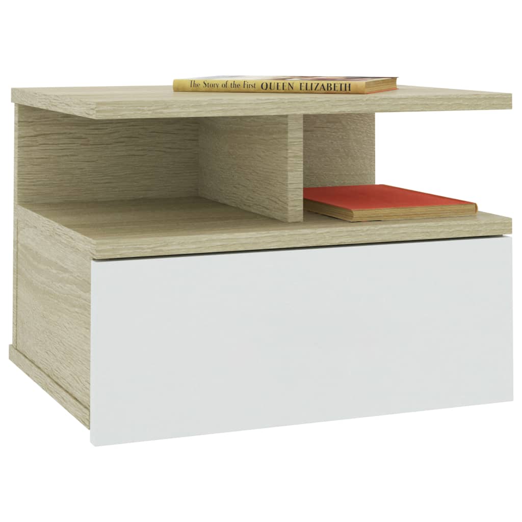 Mesita De Noche Flotante 2 Uds Madera Blanco Roble 40x31x27 Cm_1
