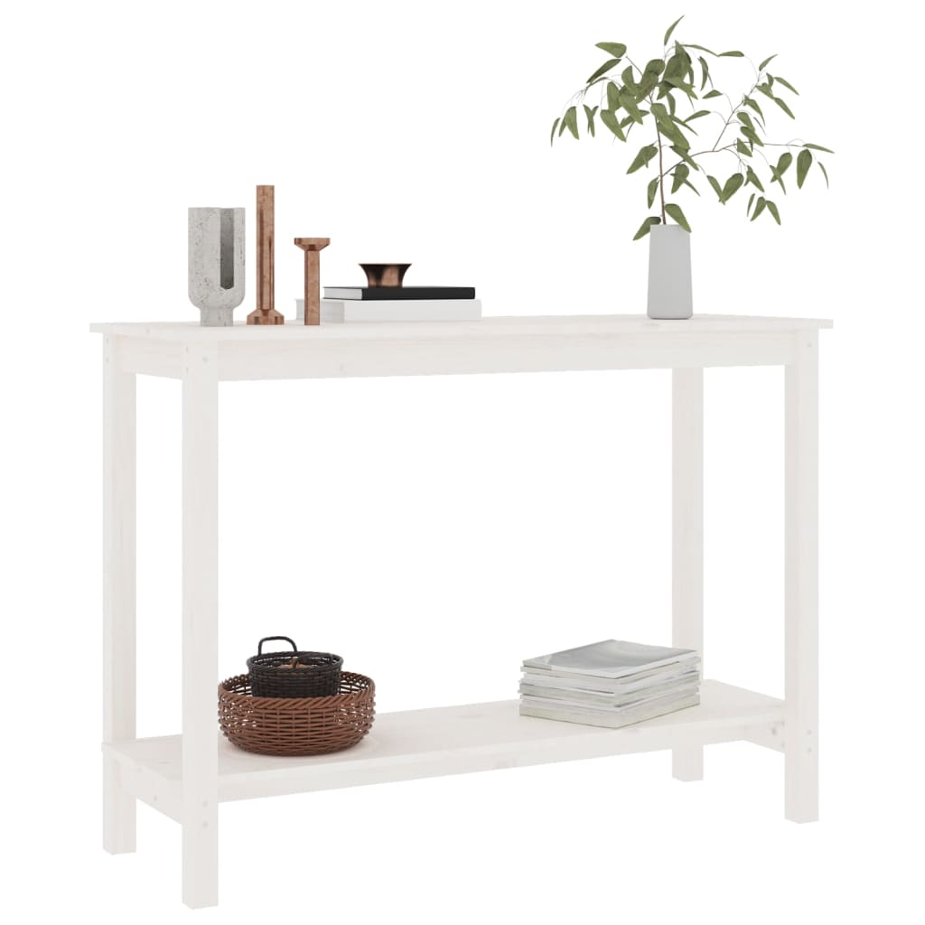 Mesa Consola De Madera Maciza De Pino Blanco 110x40x80 Cm_4