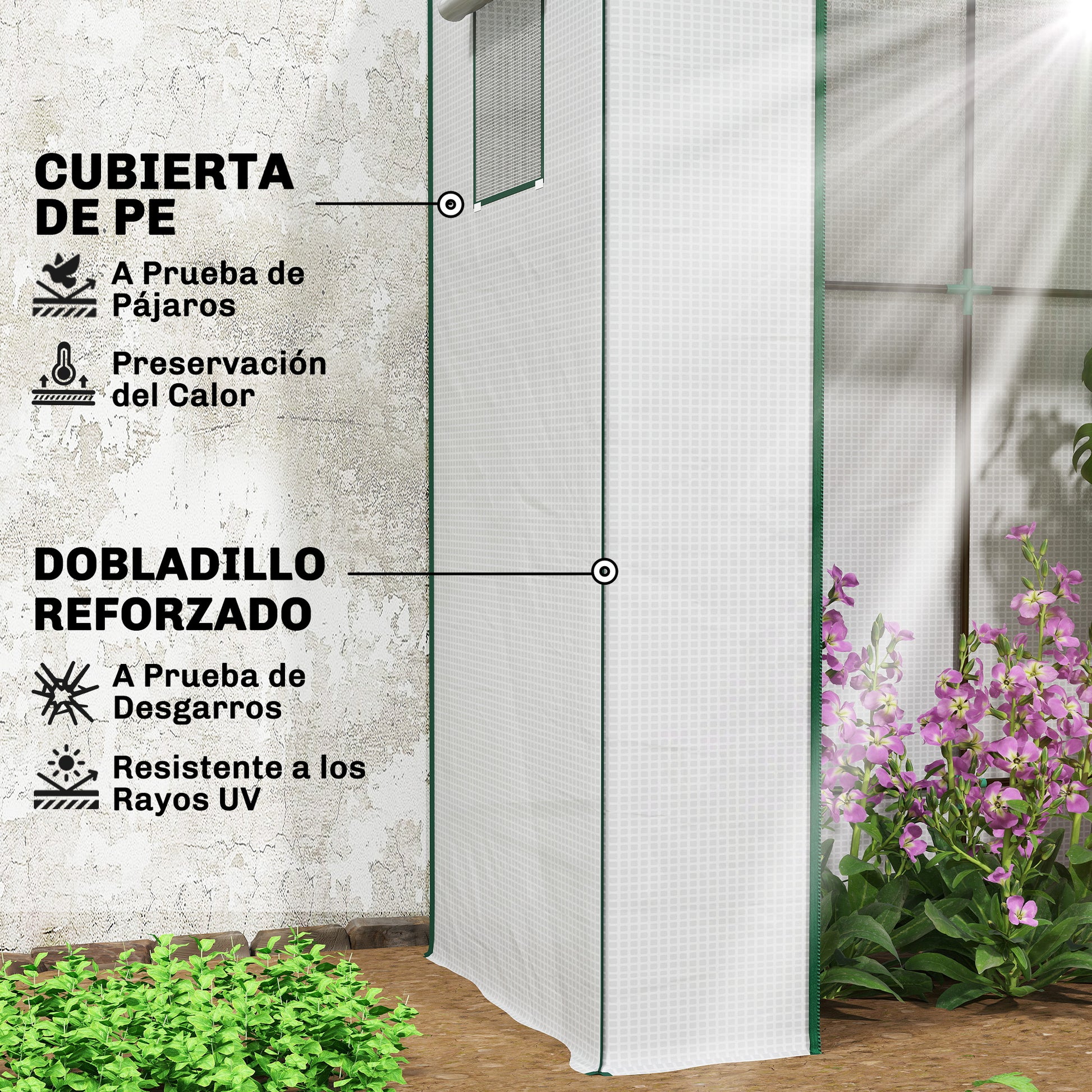 Outsunny Invernadero Pequeño Con Ventanas De Malla 196x77x197 Cm Blanco_3