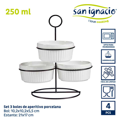 Set 3 Bols Redondos Blancos Con Estante Colección Vessia_1