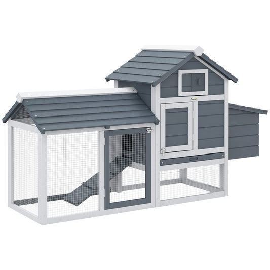 Pawhut Gallinero De Madera Para Exterior Corrales Alambre 150,5x54x87cm Gris_0
