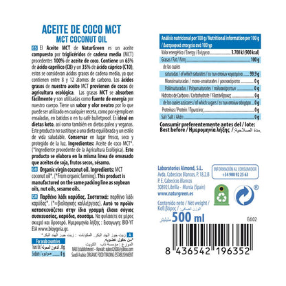 Aceite de Coco MCT Bio NaturGreen  500 ml