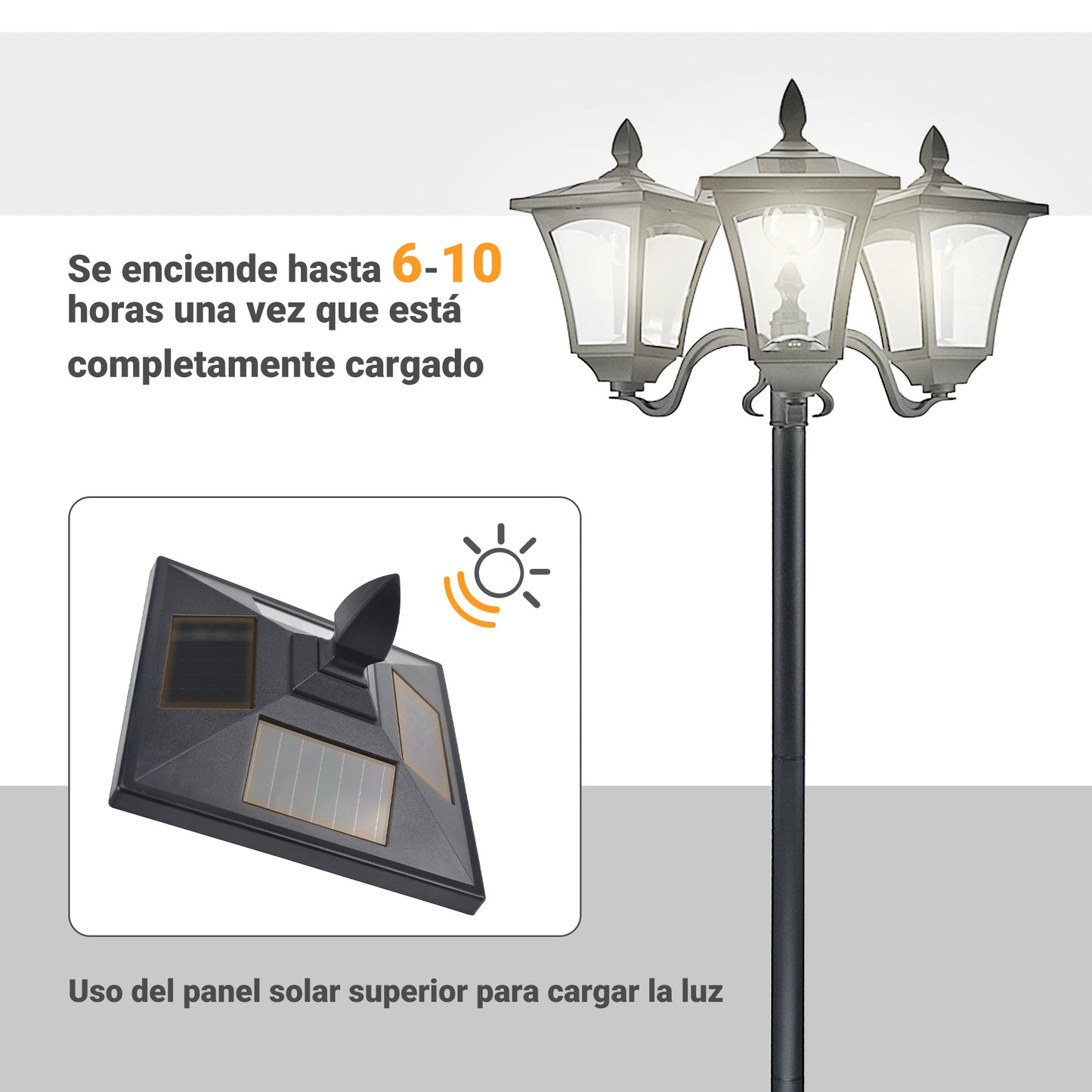 Outsunny Farol Solar De Jardín Con 3 Luces Led Impermeable Ip44 51,5x47x182,5 Cm_5