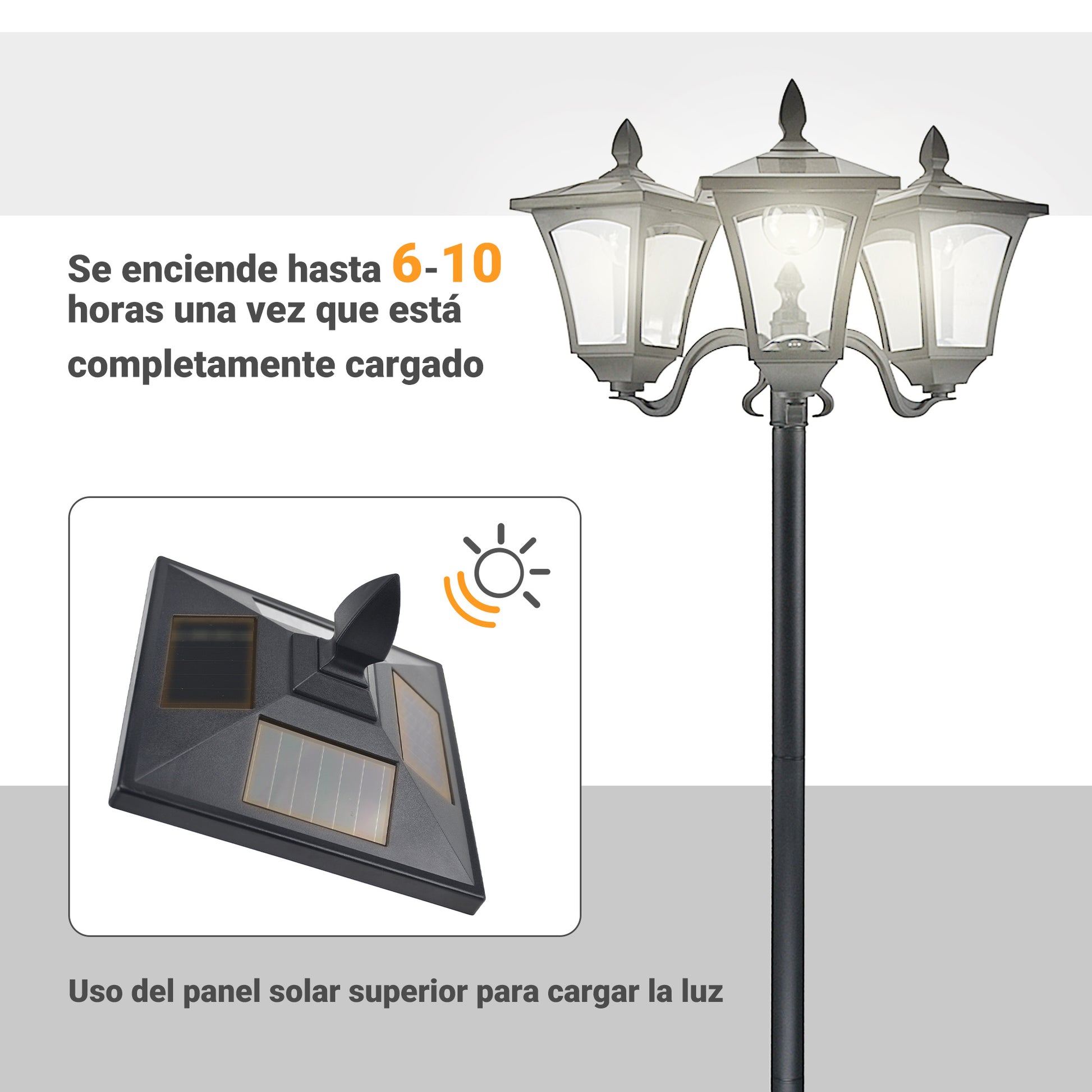 Outsunny Farol Solar De Jardín Con 3 Luces Led Impermeable Ip44 51,5x47x182,5 Cm_5