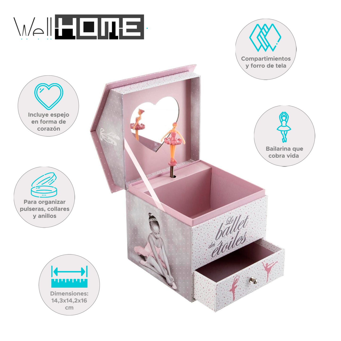 Joyero Musical Con Bailarina 14,3x14,2x16cm