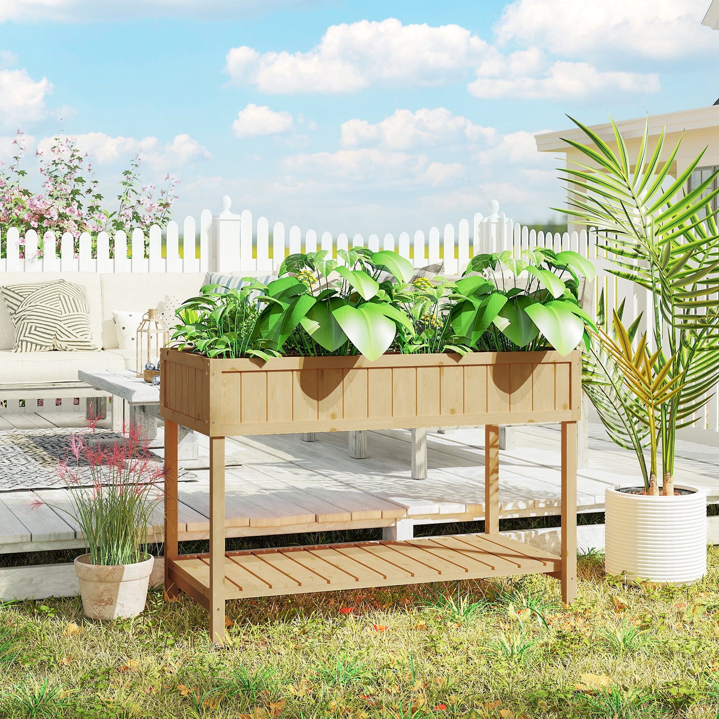 Outsunny Huerto Urbano Elevada De Madera Con Estante 110x46x76 Cm Natural_3