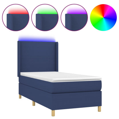 Cama Box Spring Colchón Y Luces Led Tela Azul 90x200 Cm / Vetonek_0