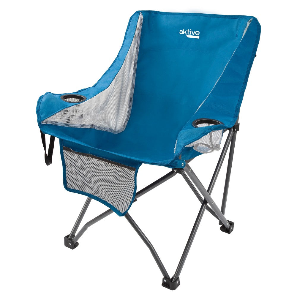 Sillón Plegable Camping Antivuelco Azul C/posavasos Y Bolsillo Aktive_0