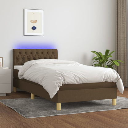 Cama Box Spring Con Colchón Led Tela Marrón Oscuro 90x190 Cm / Vetonek_2