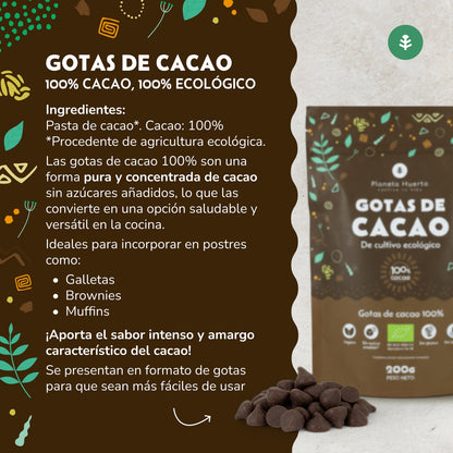 Gotas de Chocolate 100% cacao ECO Planeta Huerto 200 g
