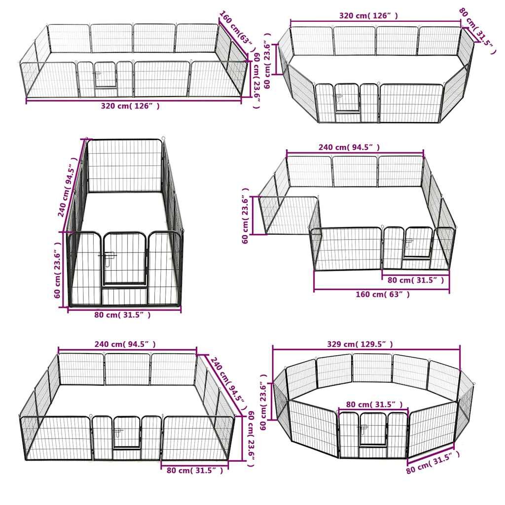 Vidaxl Corral Para Perros 12 Paneles De Acero 80x60 Cm Negro_2