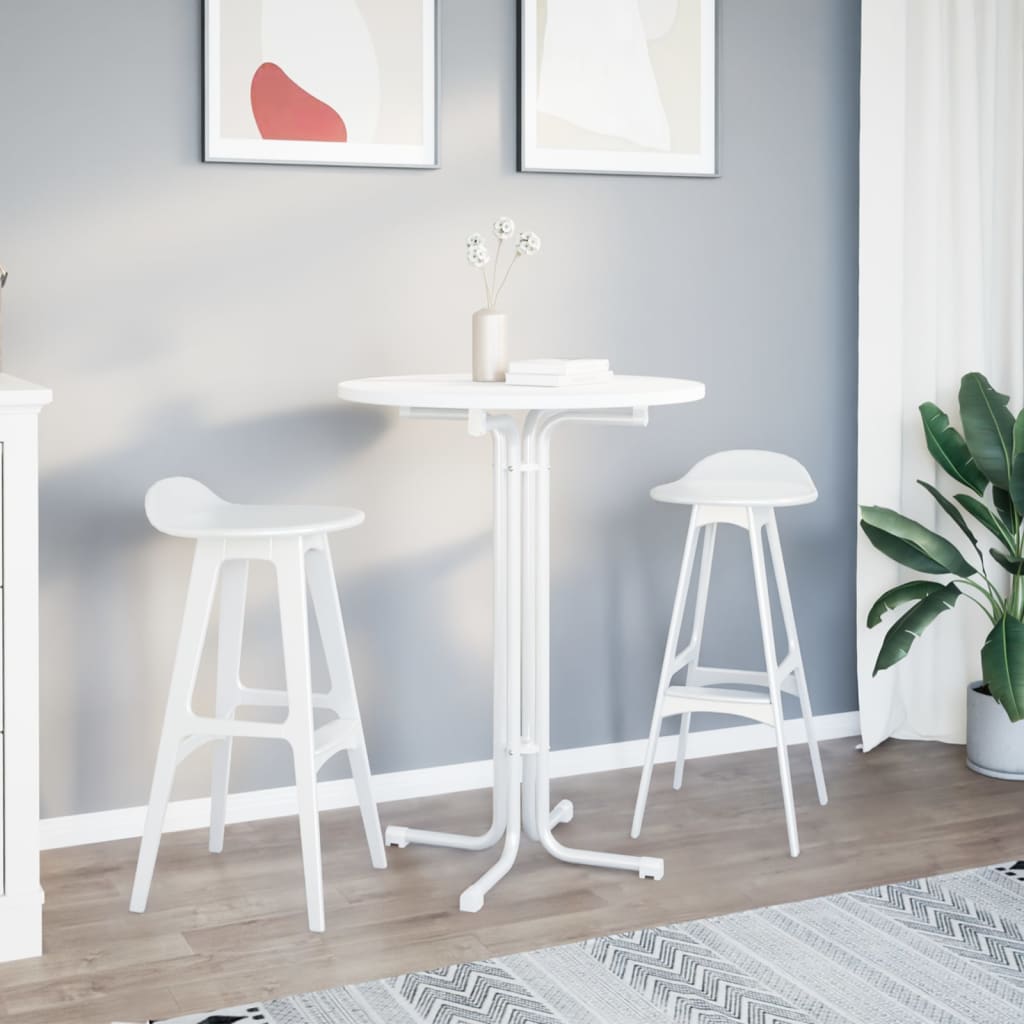 Mesa Alta De Comedor Madera Ingeniería Y Acero Blanco Ø80x110cm_1