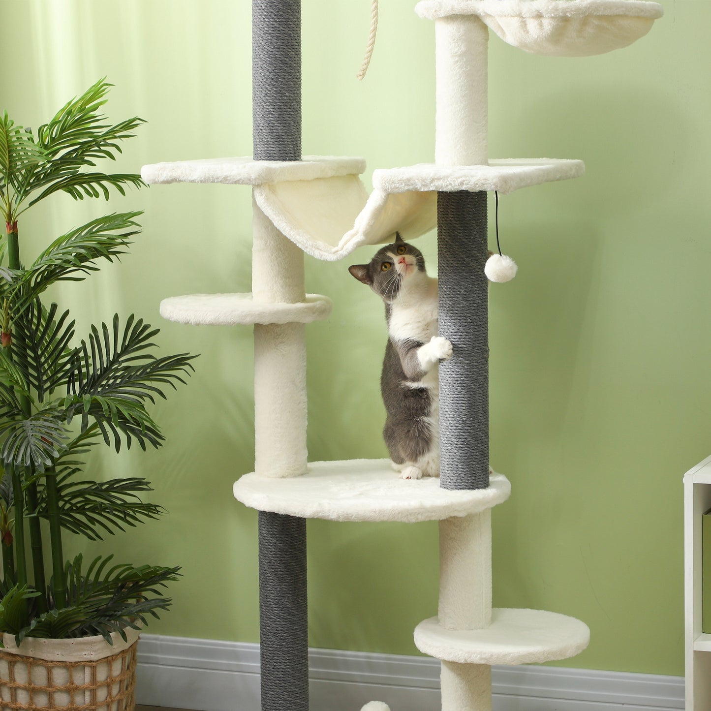Pawhut Árbol Para Gatos De Suelo A Techo Con Altura Ajustable 225-255 Cm Crema_4