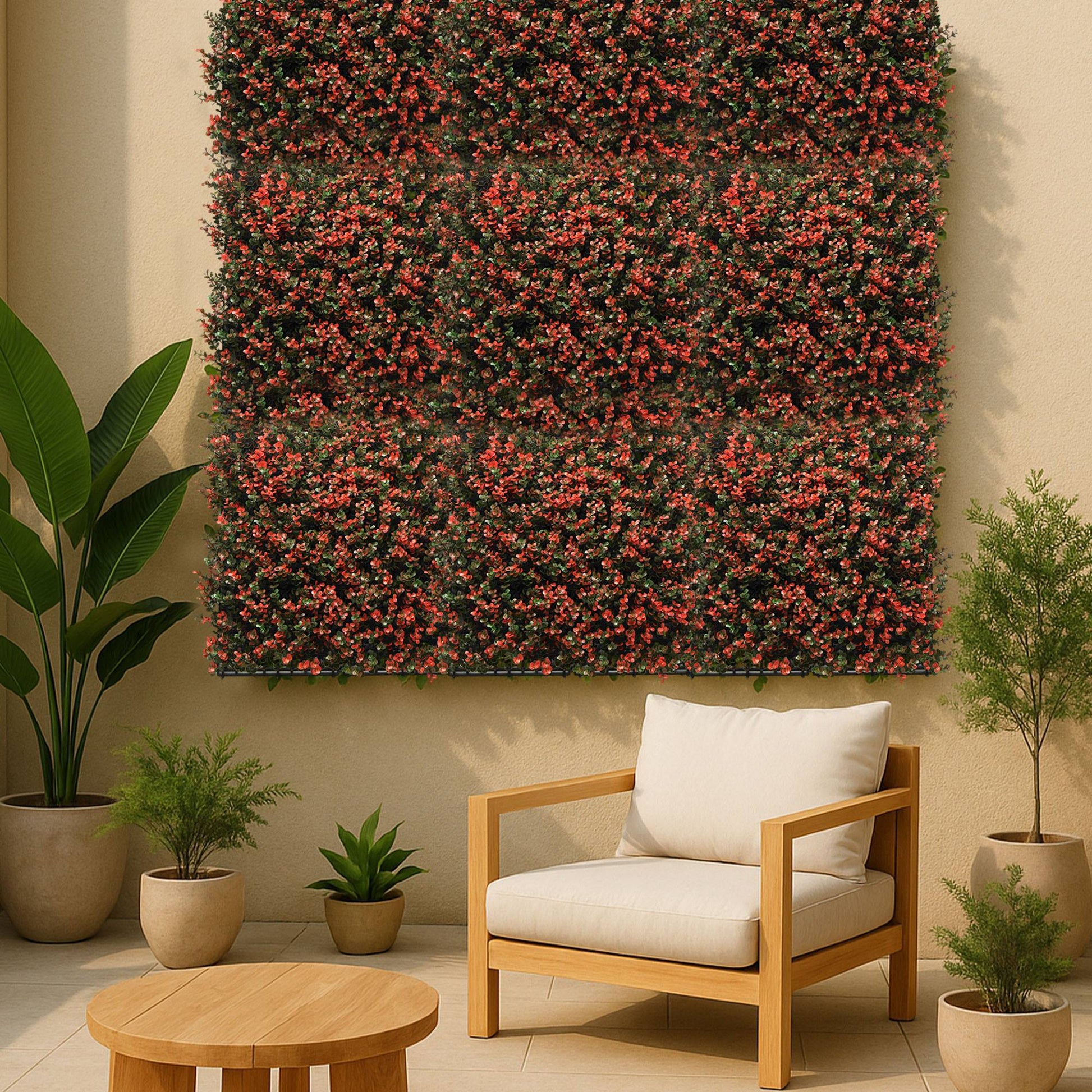 Jardín Vertical Artificial 100x100cm Well Home Con Flores Rojas Realistas