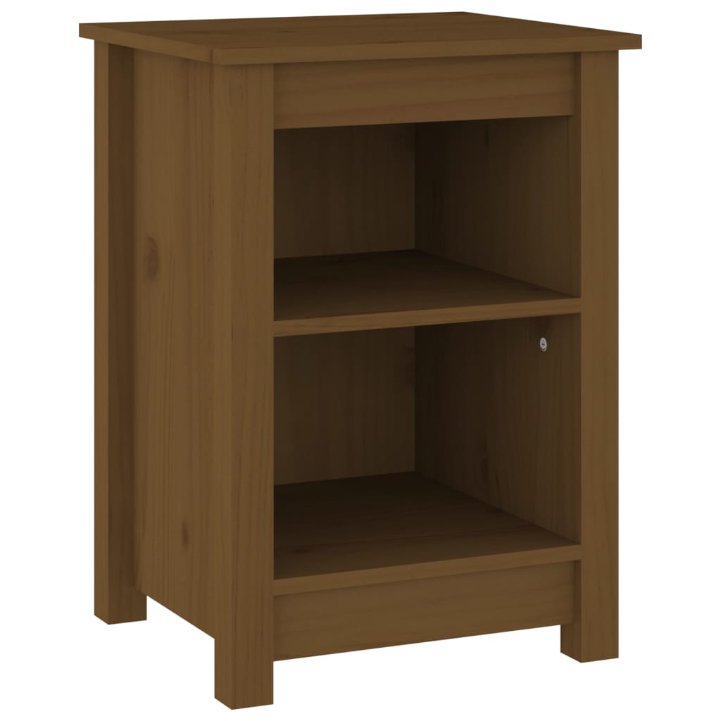 Mesita De Noche Madera Maciza De Pino Marrón Miel 40x35x55 Cm_0