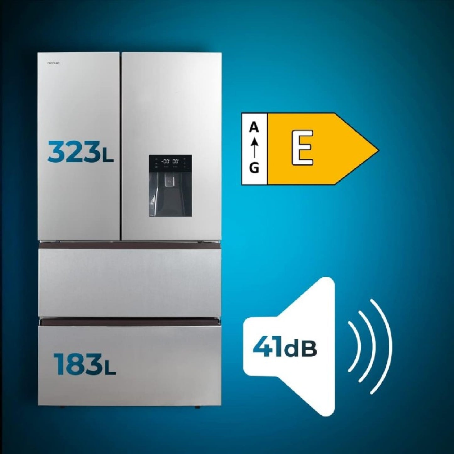 Cecotec Frigorífico Puerta Francesa Inox Con Dispensador De Agua De 510 L Bolero Coolmarket Fd 510 Wd Inox E. 183 Cm De_2