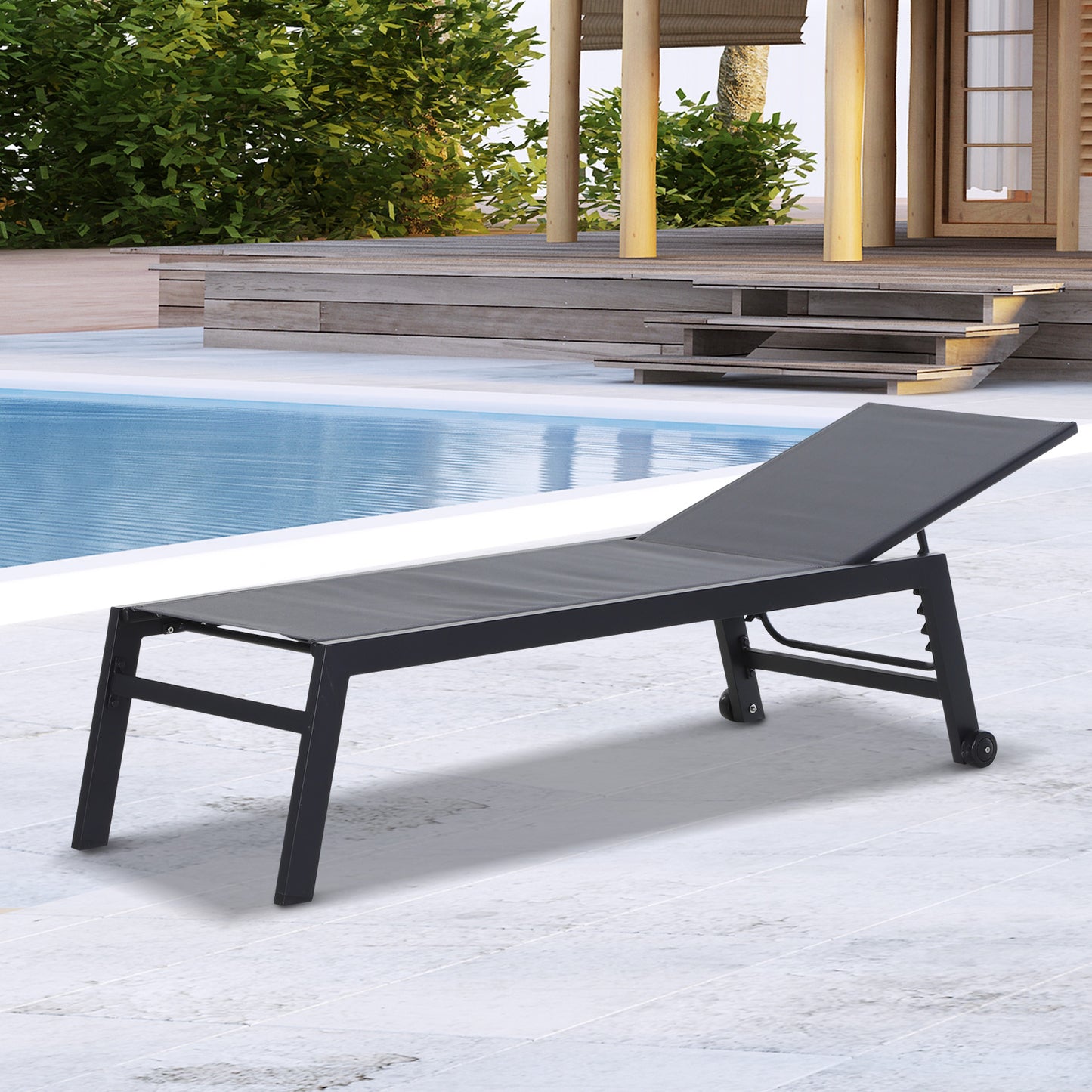 Outsunny Tumbona Con Respaldo Reclinable En 5 Posiciones 169x65x102cm Máx. 120kg_1