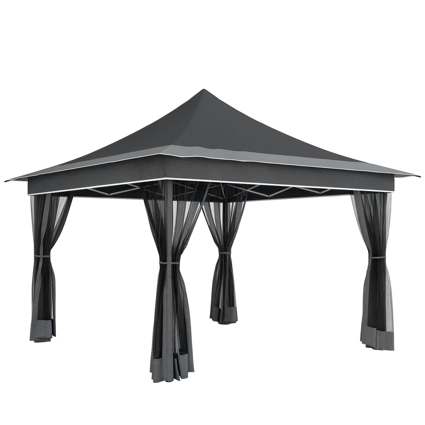 Outsunny Carpa Plegable 3,5x3,5x3 M Con 4 Mosquiteras Altura Ajustable Gris_1