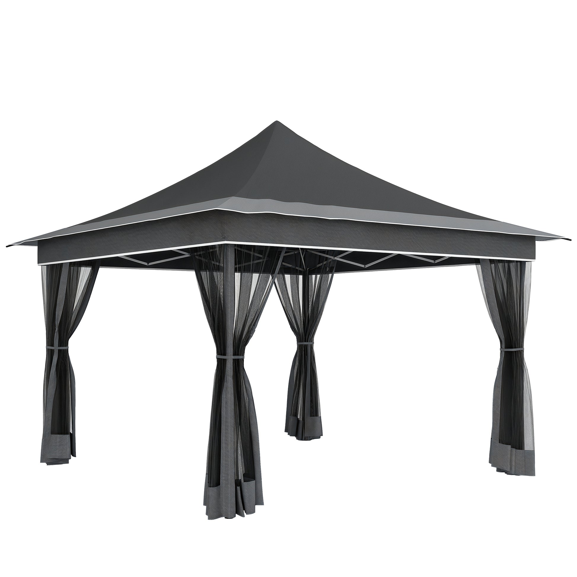 Outsunny Carpa Plegable 3,5x3,5x3 M Con 4 Mosquiteras Altura Ajustable Gris_1