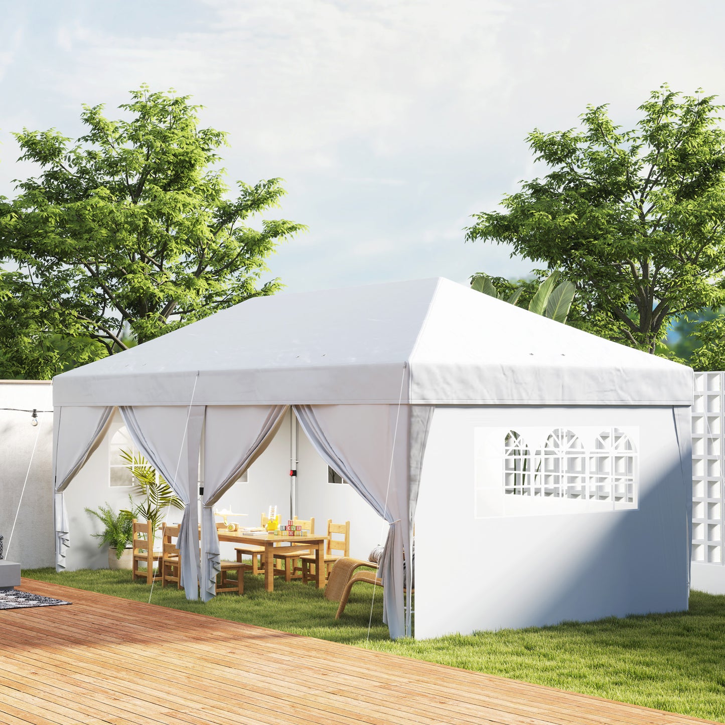 Outsunny Carpa Plegable 6x3 M Con 6 Paredes Laterales Impermeable Anti-uv Blanco_1