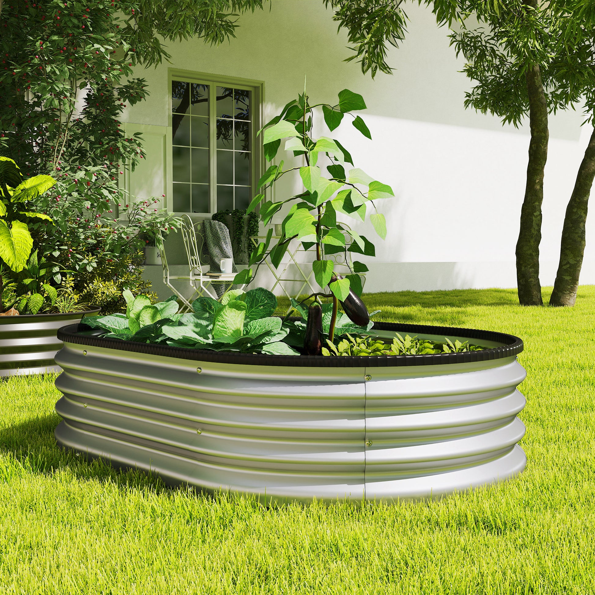 Outsunny Juego De 2 Jardineras Exterior Grandes De Acero 135x90x30 Cm Plateado_4