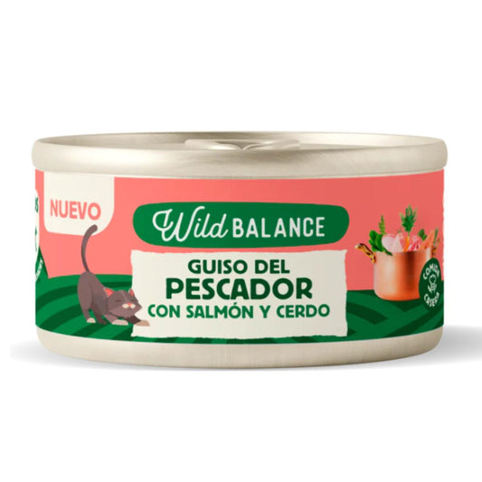 Lata completa Guiso del Pescador con Salmón y Cerdo para Gatos Wild Balance 80 g