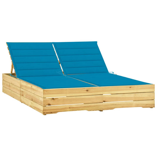 Tumbona Doble Y Cojines Madera Pino Impregnada Azul_0