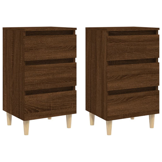 Mesita De Noche 2 Uds Patas De Madera Roble Marrón 40x35x69 Cm_0