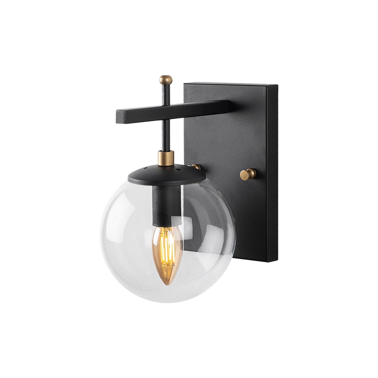 Aplique De Pared Pantalla Transparente, Metal , Negro, 15x20x15, Casquillo E14 Max 40 W_1