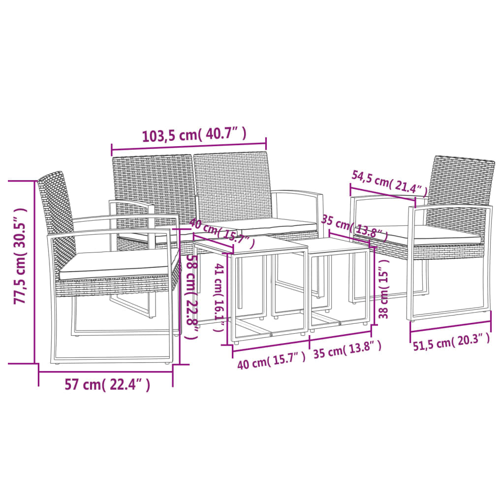Vidaxl Set Comedor De Jardín 5 Pzas Y Cojines Pp Aspecto Ratán Marrón_2
